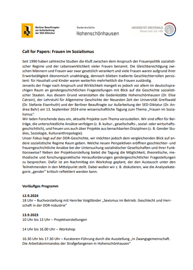 Call for Papers: Frauen im Sozialismus