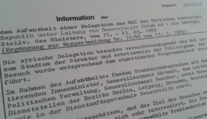 Stasi-Rapport über syrische Delegation zu Gast im DDR-Innenministerium und dem MfS, März 1989 (© BStU)
